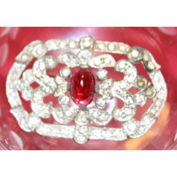 Vtg White Red Rhinestone Silver Color Brooch Collectible Jewelry Decorative Pin - Picture 2 of 6